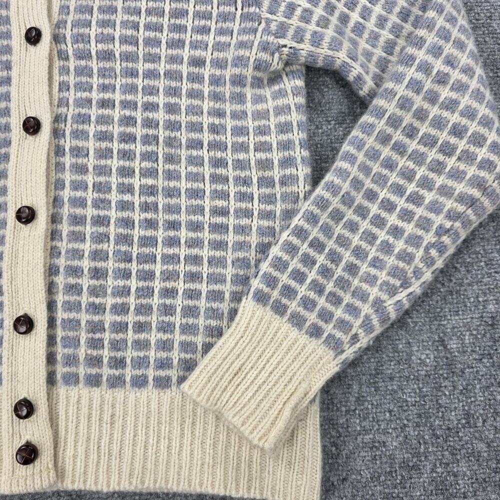 Vintage LL Bean Sweater Womens Small Blue Check Wool Button Cardigan Knit USA - Picture 12 of 13